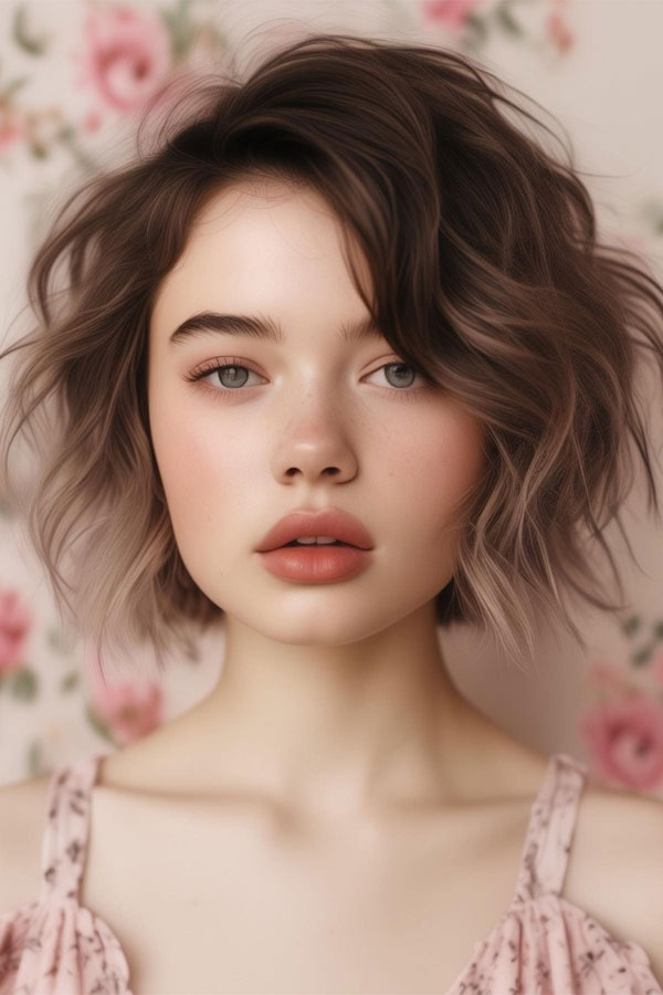 30 Cute Hairstyles for Round Faces : Modern Tousled Bob