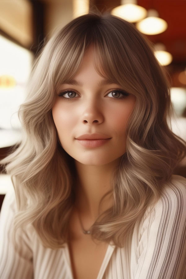 30 Cute Hairstyles for Round Faces : Long Hair Retro Waves