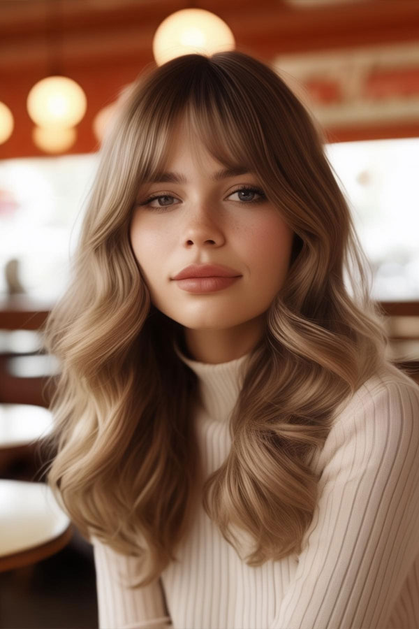 30 Cute Hairstyles for Round Faces : Retro Glam Waves with Bangs