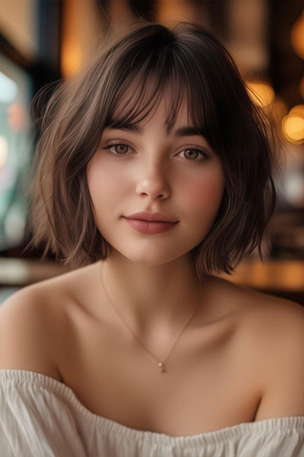 30 Cute Hairstyles for Round Faces : Effortless French Bob