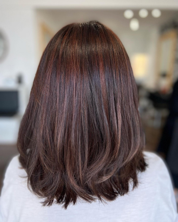 mid-length mahogany balayage, mahogany hair colour, autumn hair colour