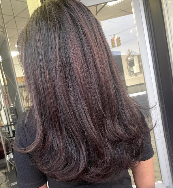 Deep Mahogany Balayage on Long Layers