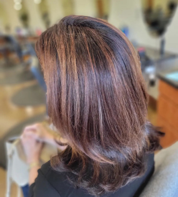 Subtle Mahogany Balayage on Layered Medium-Length Hair