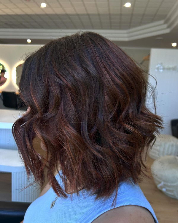 Mahogany Auburn Balayage Textured Lob 