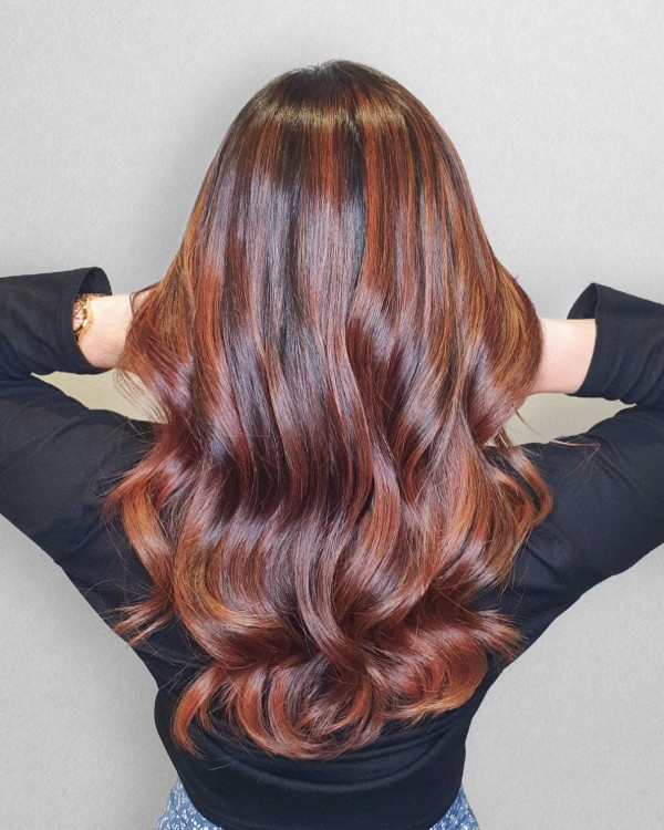 Glossy Amber Maple hair colour