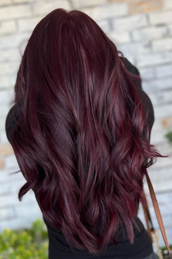 rich merlot plum hair colour, , autumn hair colour