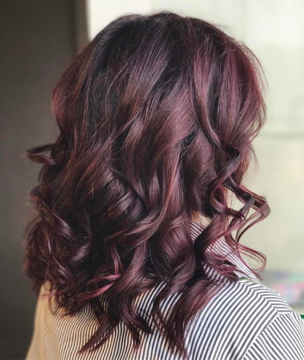 rich deep plum hair colour, autumn hair colour idea