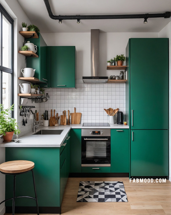 small green kitchen design, stylish small kitchen idea