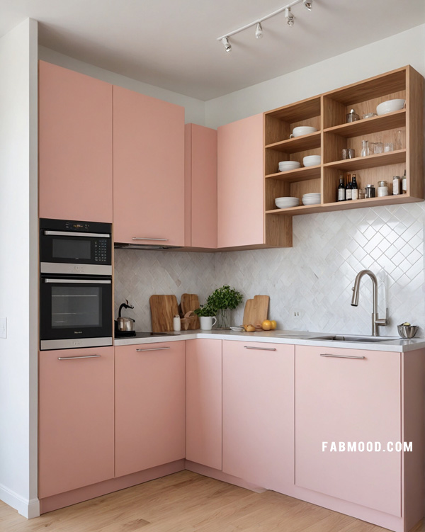 blush pink small kitchen design