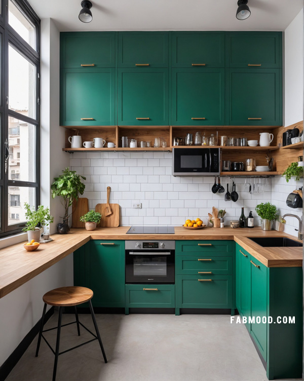 small green kitchen design, stylish small kitchen idea