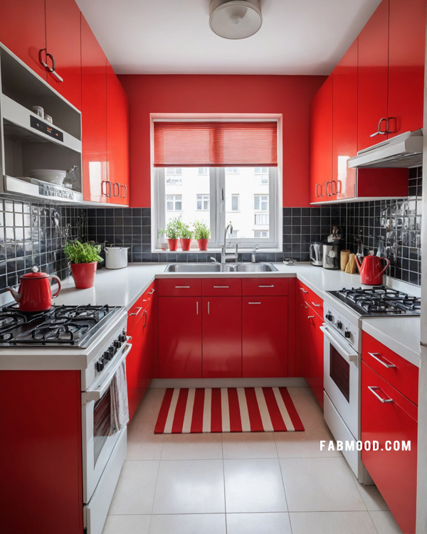 red and black kitchen, small kitchen design