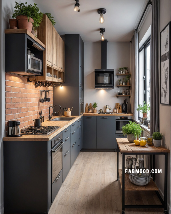 urban industrial kitchen, small kitchen design, stylish small kitchen idea