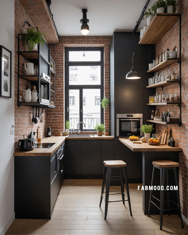 urban industrial kitchen, small kitchen design, stylish small kitchen idea