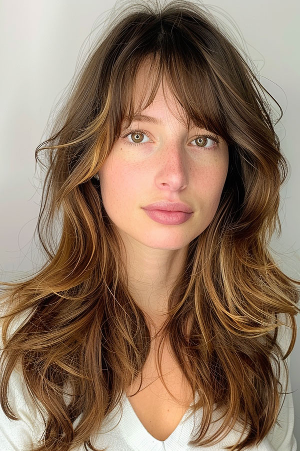 Golden Brown Waves with Soft Fringe