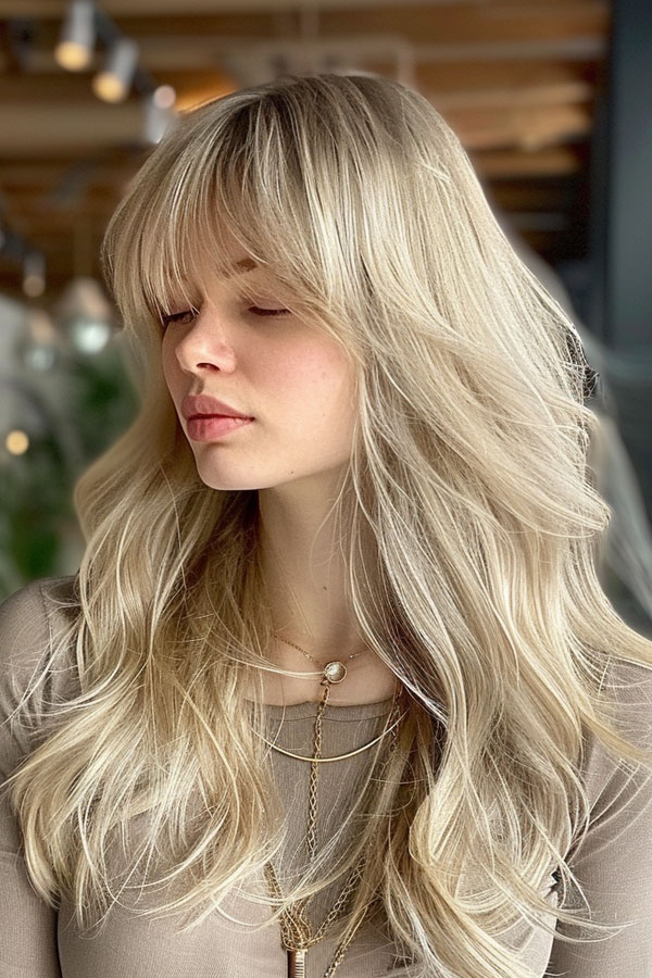 Icy Blonde Layers with Soft Fringe