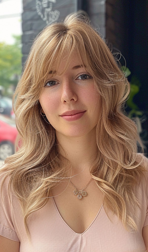 Soft Blonde Layers with Wispy Bangs