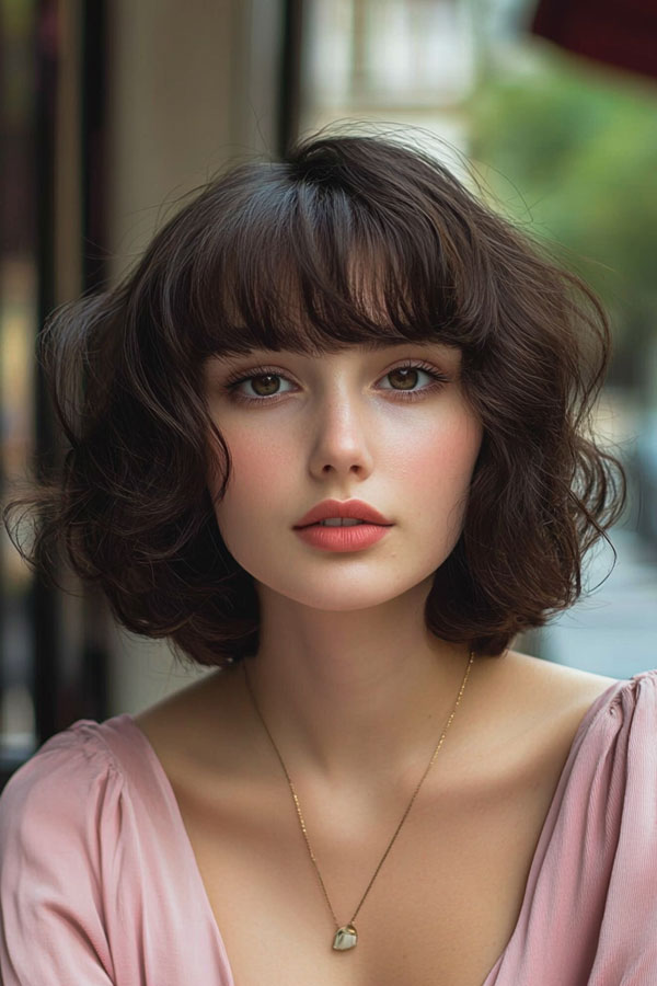 Deep Brown Loose Waves Bob, French Bob Haircut, Parisian hairstyle, Parisian bob haircut