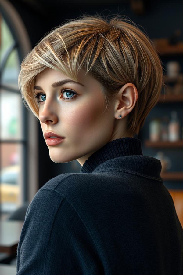 Golden Glow Pixie, pixie haircut, Pixie haircut gallery, Pixie haircut for women, Pixie haircuts for short hair