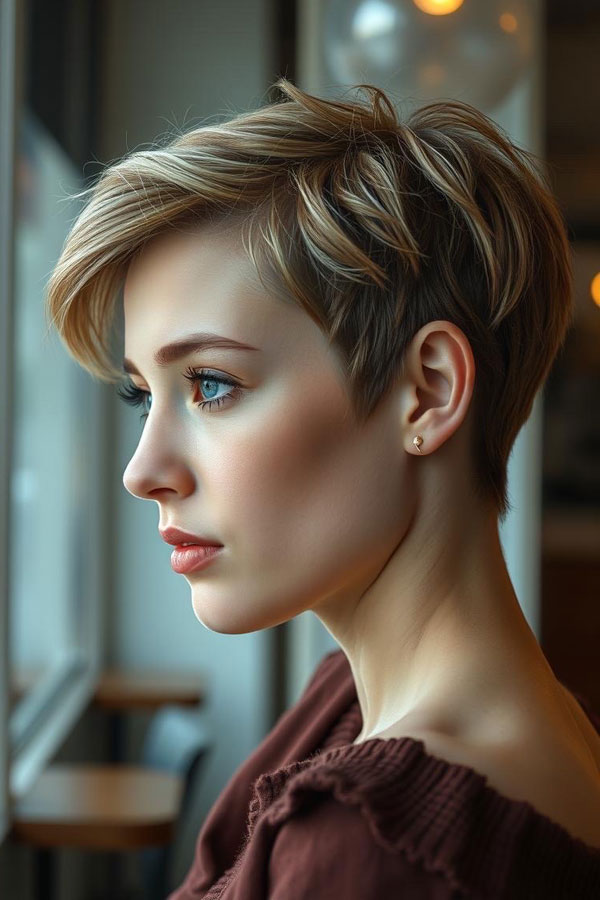 Golden Tousled Pixie, pixie haircut, Pixie haircut gallery, Pixie haircut for women, Pixie haircuts for short hair