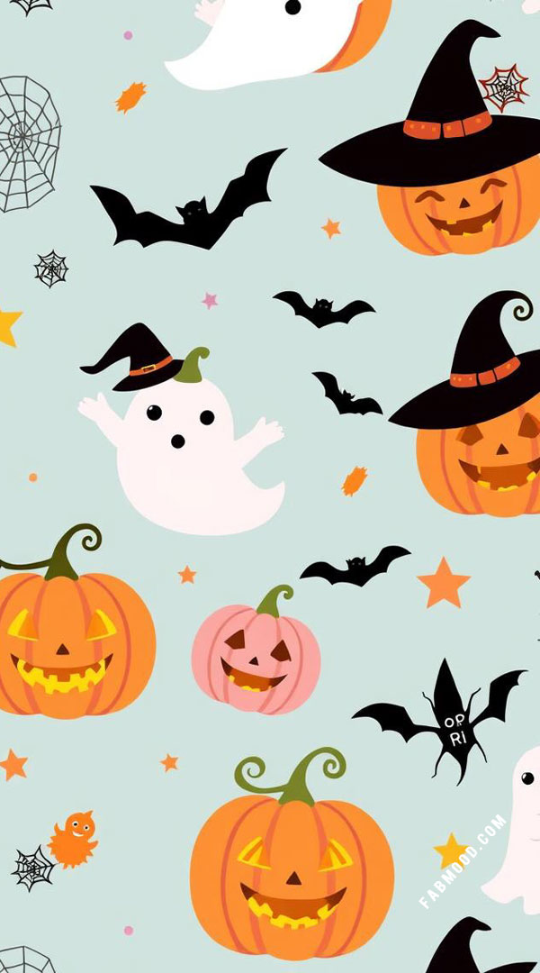 40 Pumpkin Halloween Wallpapers : Whimsical Halloween Wallpaper with Cute Ghosts and Pumpkins