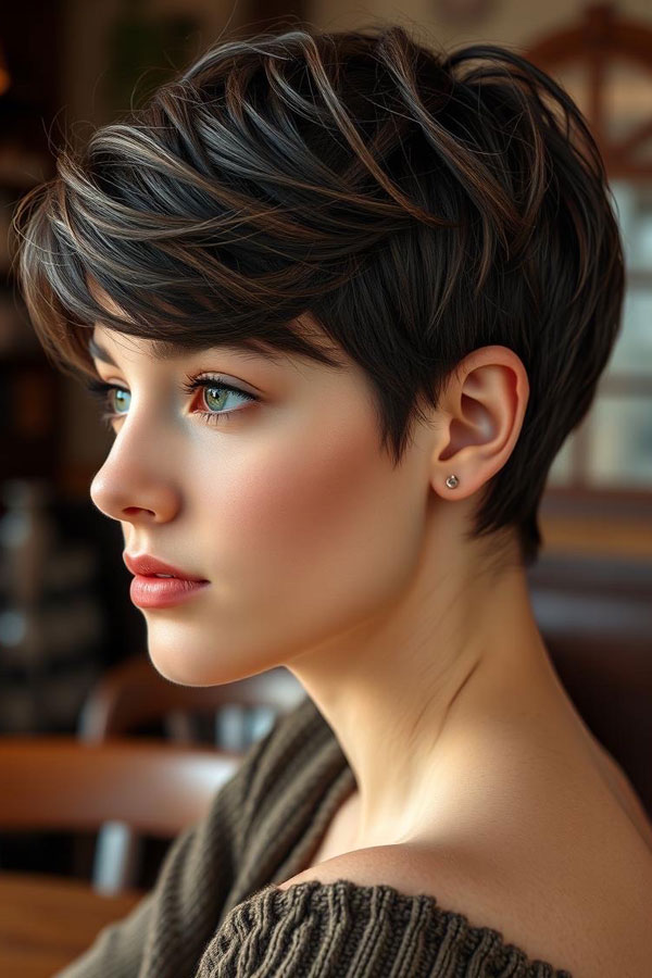 Textured Charcoal Pixie, pixie haircut, Pixie haircut gallery, Pixie haircut for women, Pixie haircuts for short hair