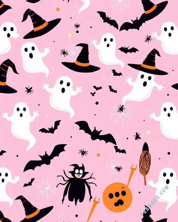 33 Aesthetic Halloween Wallpapers : Ghostly Gathering Pink Background