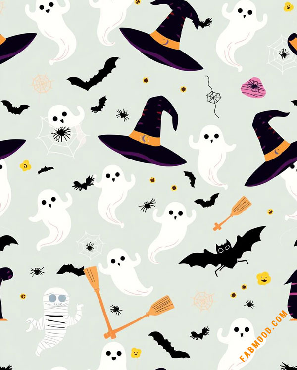 Friendly Ghosts and Witch Hats, aesthetic Halloween wallpaper, halloween wallpaper for ipad