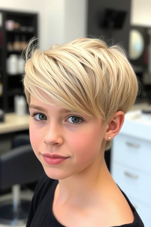 33 Fresh & Youthful Hairstyles for Tween Boys : Trendy Platinum Long Pixie