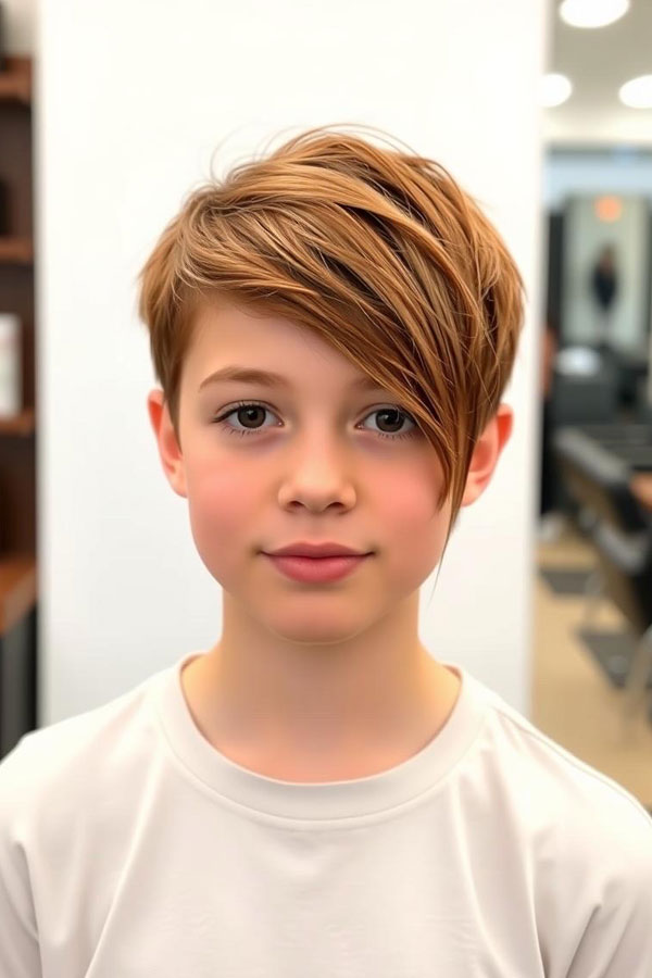 The Side-Swept Trendsetter, trendy haircut for young boys, Youthful Hairstyle for Tween Boys