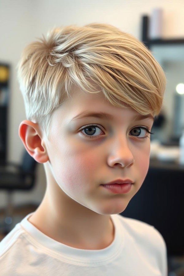 33 Fresh & Youthful Hairstyles for Tween Boys : Platinum Blonde Classic Taper