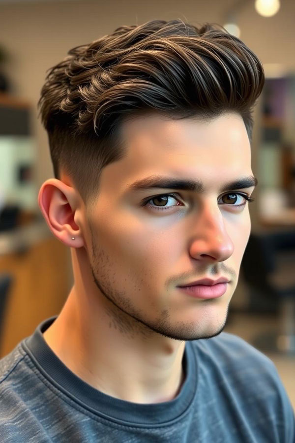 Cool Brown Sleek Fade, Modern Men Hairstyle, men haircut