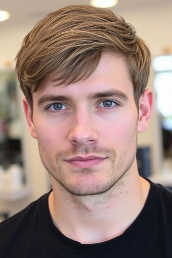 Medium Brown Haircut with Side Part, Modern Men Hairstyle, men haircut