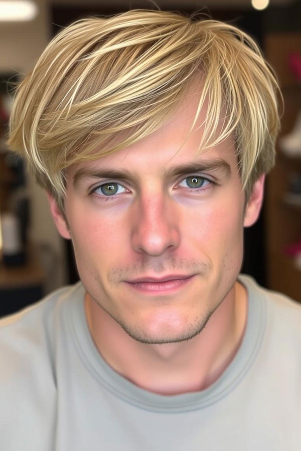 35 Modern Men Hairstyles : Sun-Kissed Sweep Male Haircut