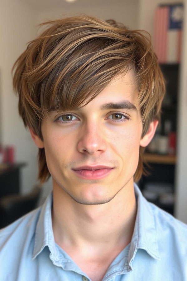 35 Modern Men Hairstyles : Honey Blonde Modern Shag Haircut