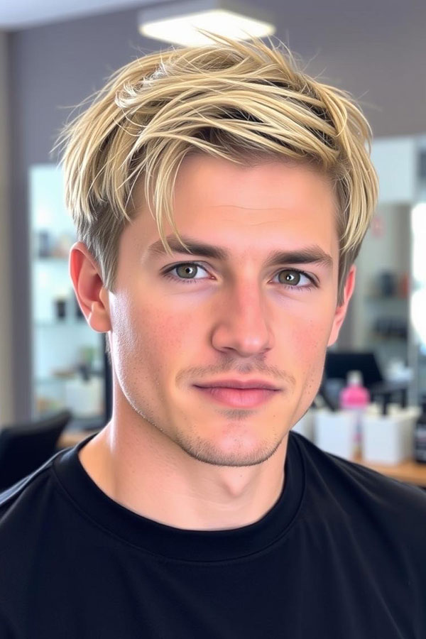 Cool Platinum Blonde Fringe, Modern Men Hairstyle, men haircut