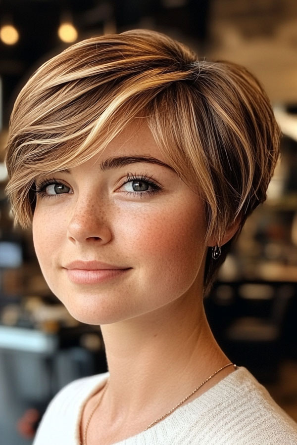 Honey Blonde Pixie, effortless pixie haircut, short haircuts for women