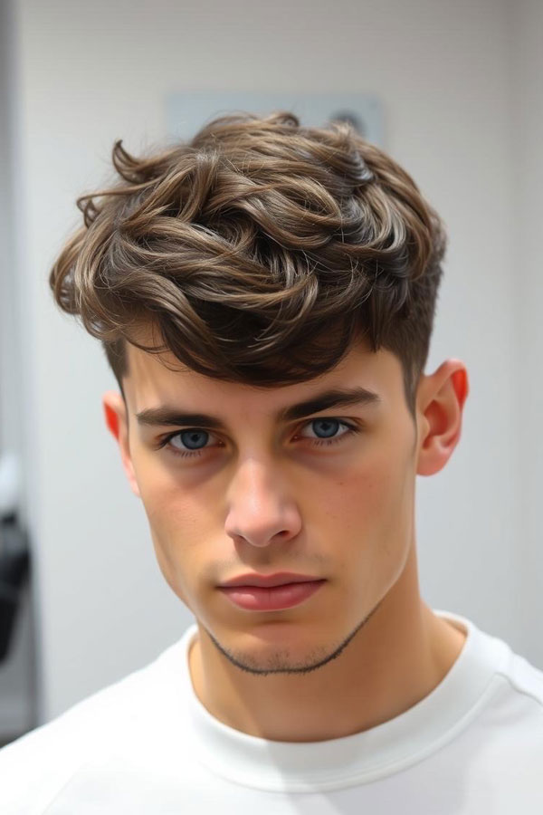 Deep Chocolate Brown Curly Undercut, Modern Men Hairstyle, men haircut