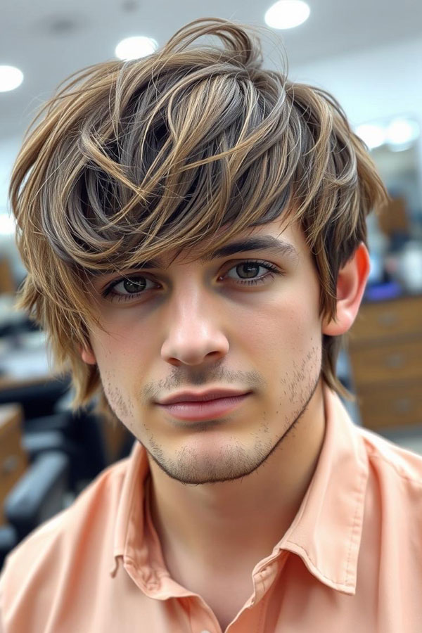 Windblown Layers with Sun-Kissed Effect, Modern Men Hairstyle, men haircut