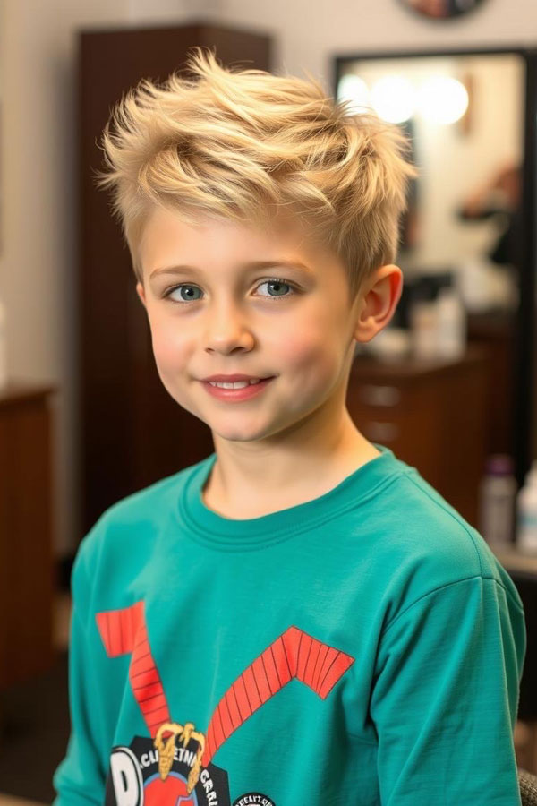 Blonde Spiky haircut, trendy haircut for young boys, Youthful Hairstyle for Tween Boys