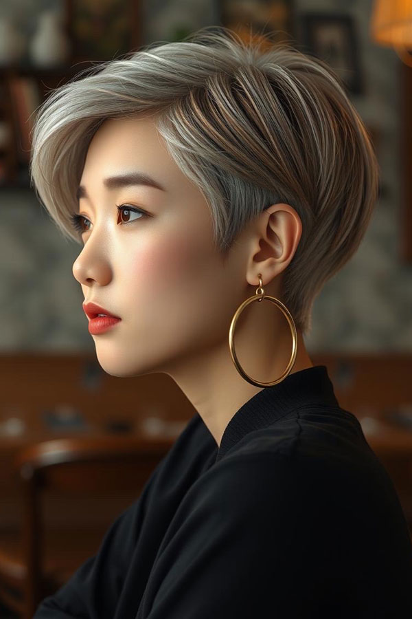 Silver Sleek Pixie, pixie haircut, Pixie haircut gallery, Pixie haircut for women, Pixie haircuts for short hair