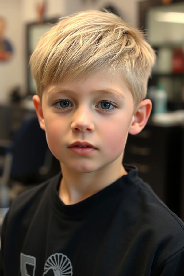 33 Fresh & Youthful Hairstyles for Tween Boys : Tousled Layered Bright Blonde