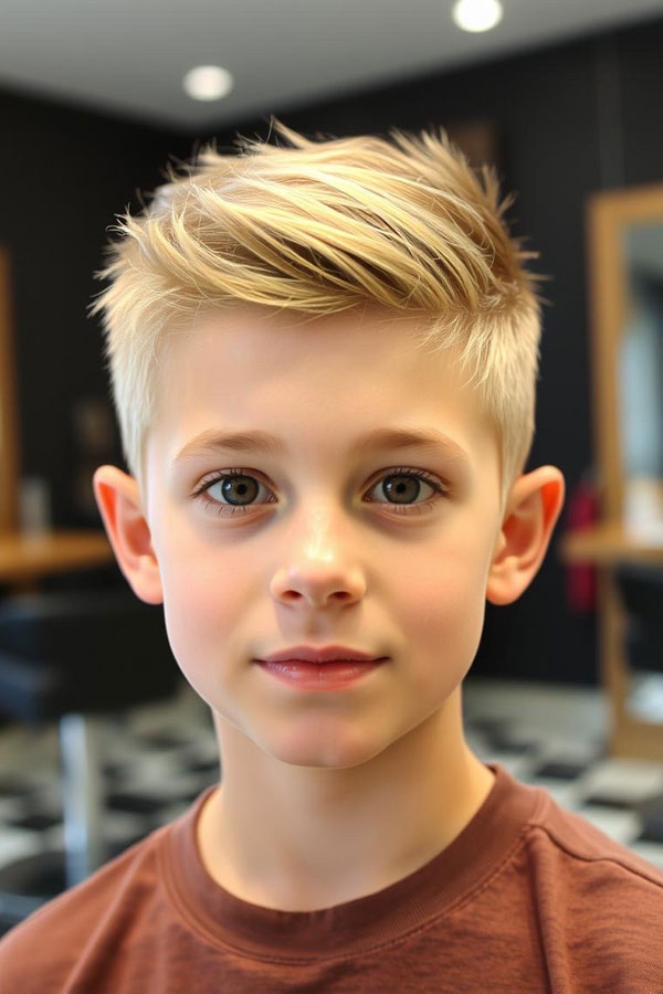 33 Fresh & Youthful Hairstyles for Tween Boys : Modern Bright Blonde Spiky Top