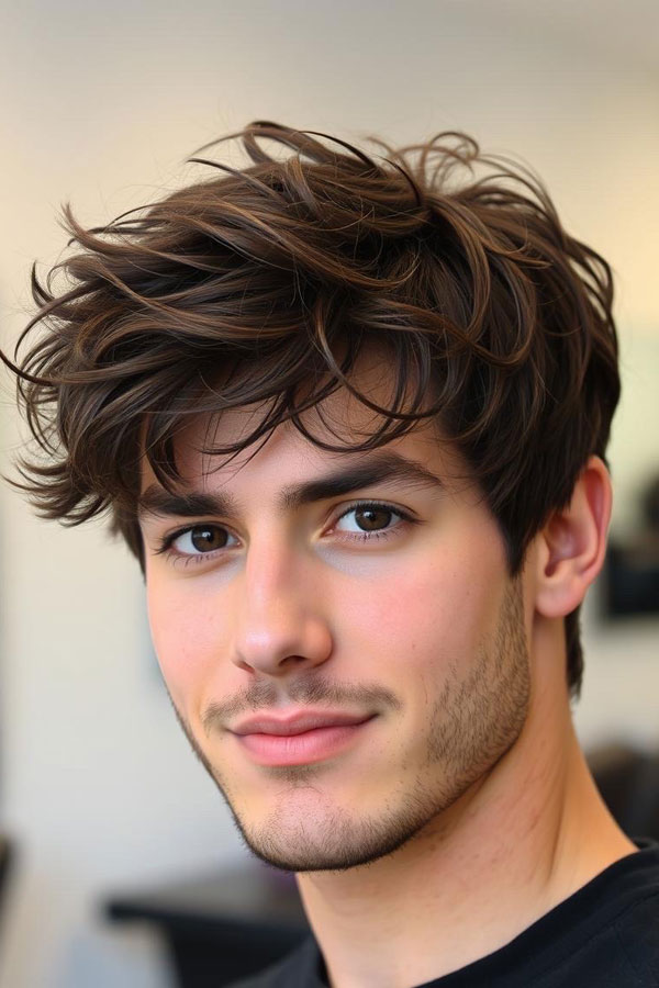 35 Modern Men Hairstyles : Deep Chocolate Brown with Longer Top