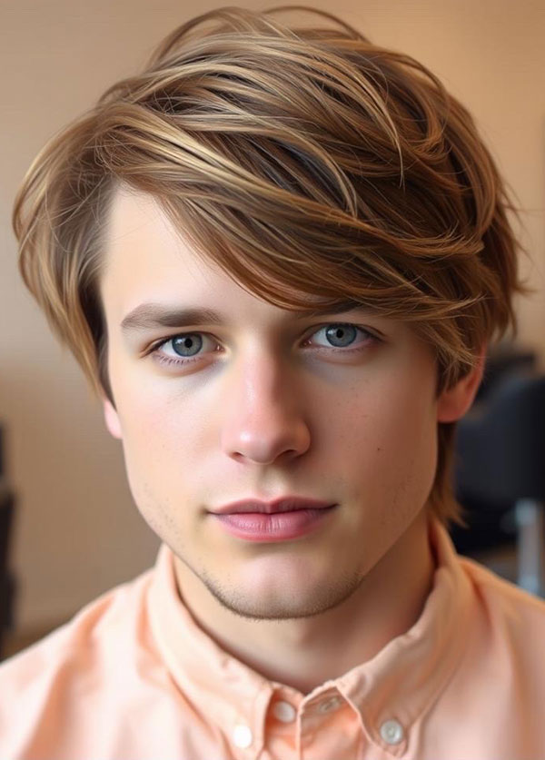 35 Modern Men Hairstyles : Sandy Blonde with Side-Swept Bangs