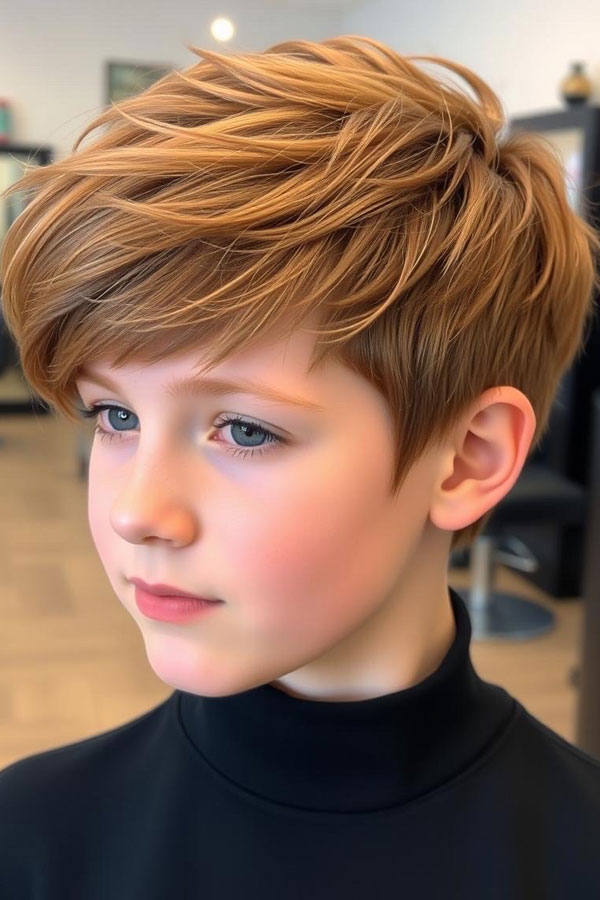 33 Fresh & Youthful Hairstyles for Tween Boys : Warm Chestnut Sweep