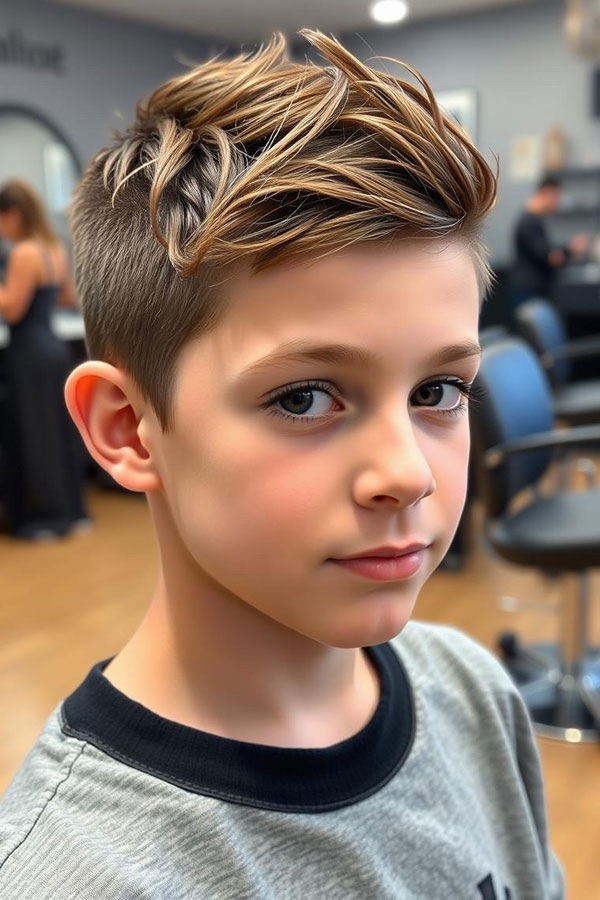 33 Fresh & Youthful Hairstyles for Tween Boys : Rich Brown Textured Faux Hawk