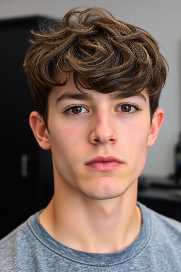 35 Modern Men Hairstyles : Dark Ash Brown Haircut with Curly Crop