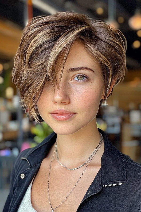 Golden Highlights Tousled Pixie, effortless pixie haircut, short haircuts for women