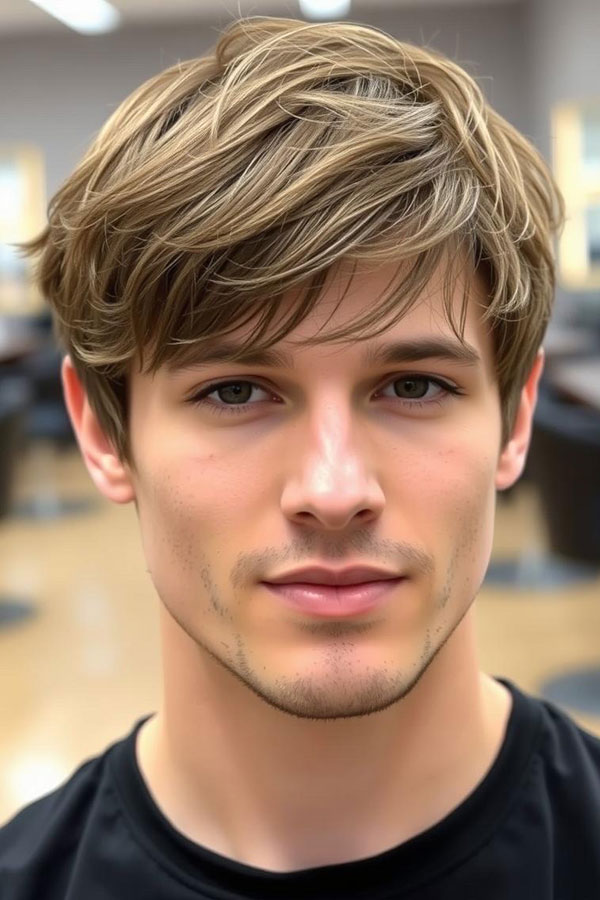 35 Modern Men Hairstyles : Light Brown Haircut with Swept Fringe