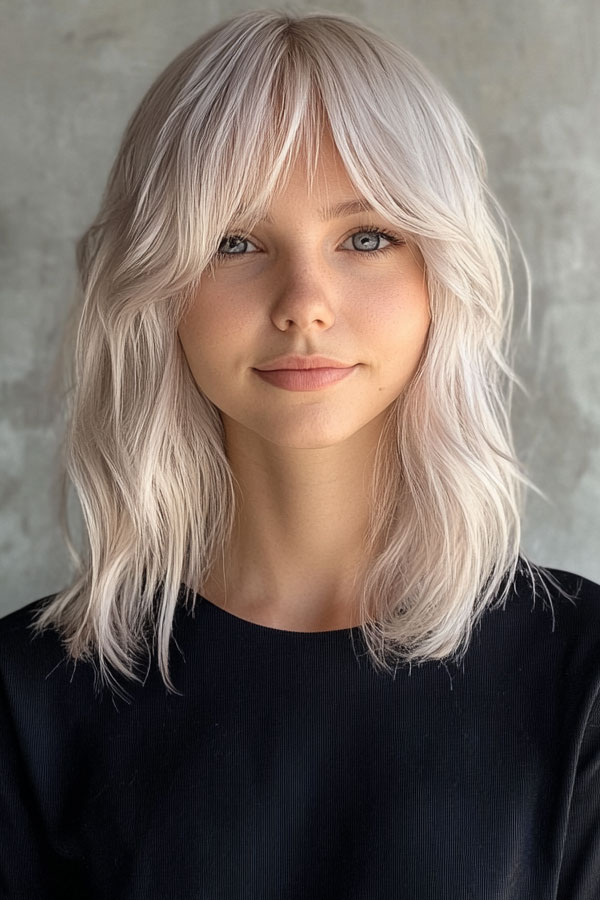 Platinum Layers with Curtain Bangs